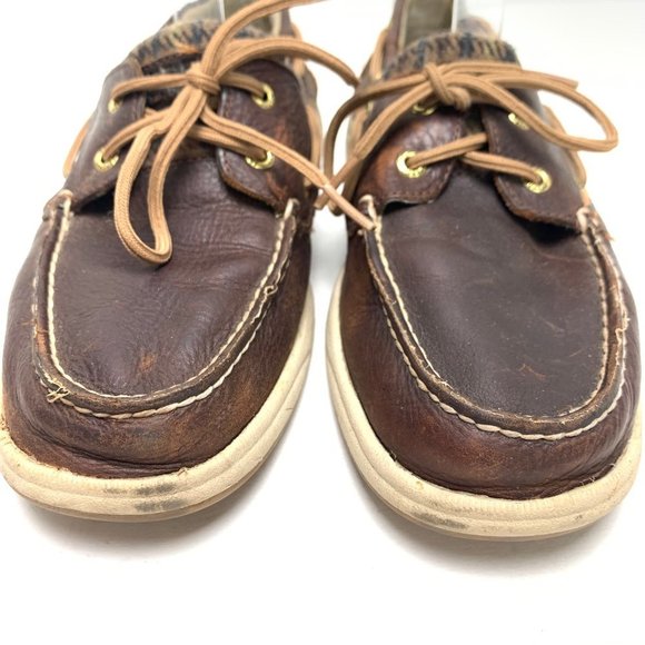 SPERRY TOP SIDER Genuine Leather Brown Houndstooth Loafers Boat Shoes Flats sz 8 - Picture 6 of 16